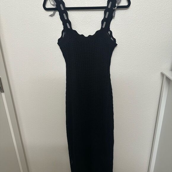 Lulus Agostina Black Knit Gingham Bow Midi Dress - Picture 7 of 9